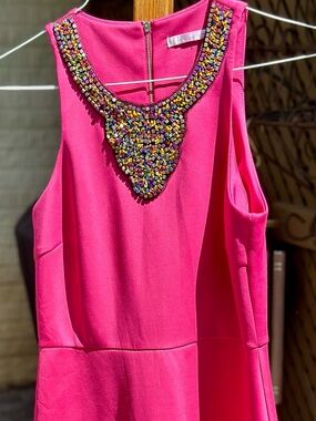 Spense Petite Fuchsia Beaded Fit and Flare Cocktail Party Dress Special Occasion